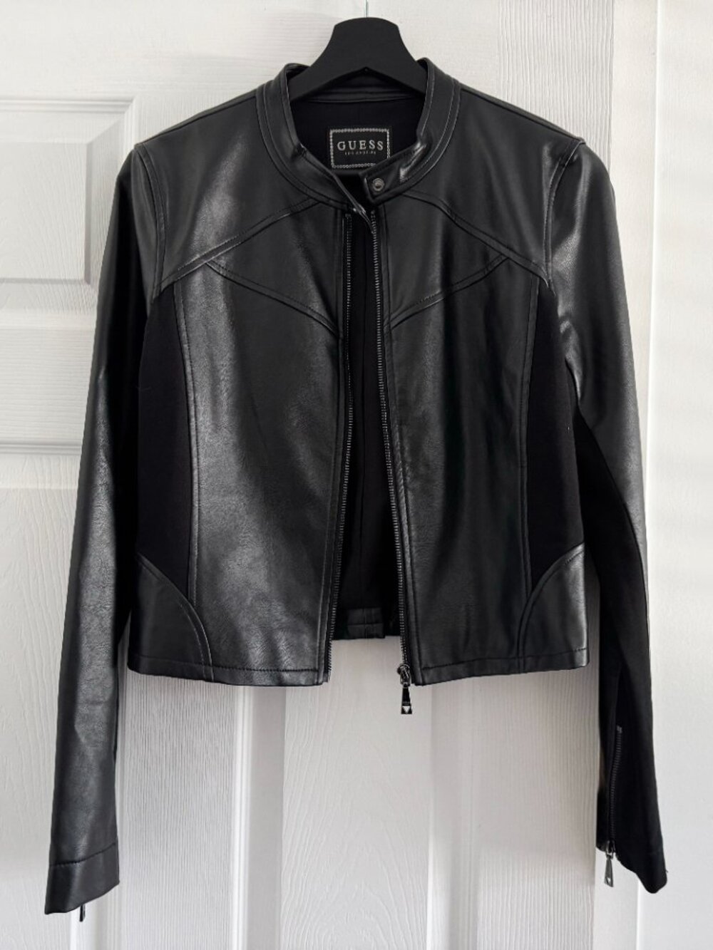 Guess Black Faux-Leather Moto Jacket, size Medium
